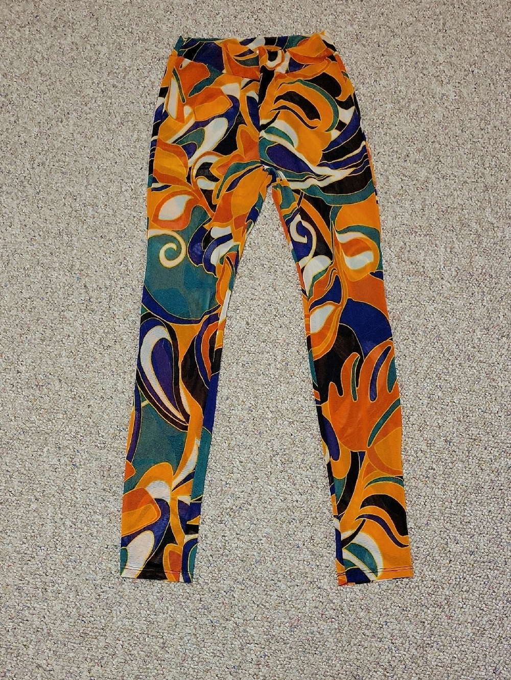 Madrag Bold Swirl Print Stretch Leggings - Orange, Blue, Green Large Colorful